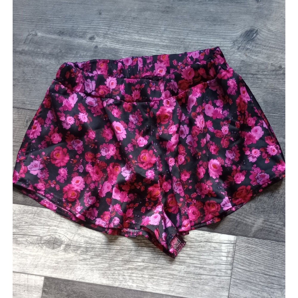 For Love & Lemons Women's XXS Black & Pink Floral Satin Shorts, NWT